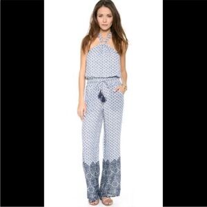 Tory Burch Blue and White Geometric Jumpsuit